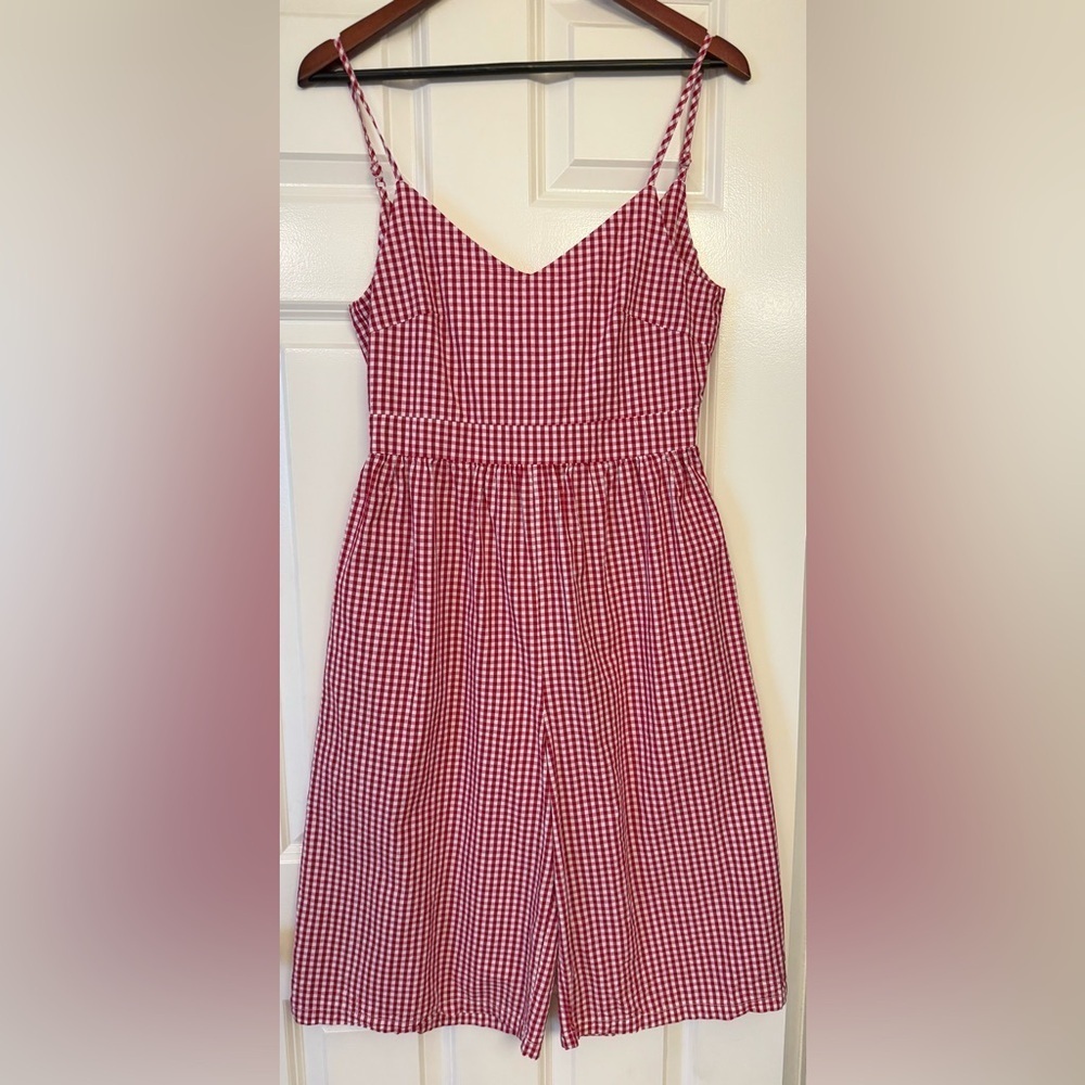 The Vintage Shop Red White Gingham Tie Back pin up style Jumpsuit Size Medium